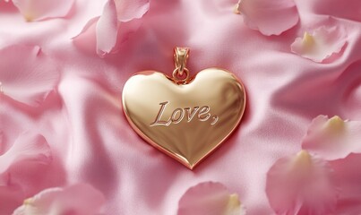 Obraz premium Gold heart pendant engraved with the word 