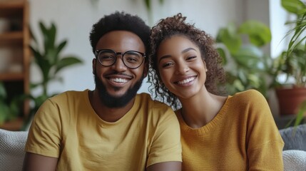 Cross-cultural couple dancing joyfully, in a cozy living room, white walls with minimalistic decor, soft natural light, playful setting.