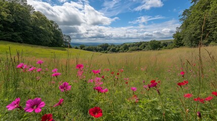 Geraniums in a Wildflower Meadow: Geraniums blooming in a wildflower meadow