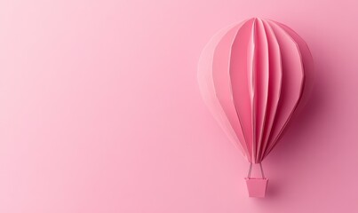 Happy valentine day. Origami made hot air balloon flying on pastel pink background for copy space. minimal concept