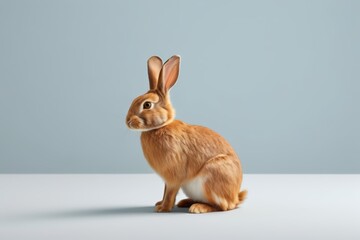 Fototapeta premium there is a brown rabbit sitting on a white surface