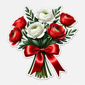 red and white roses bouquet with ribbon clip art preview