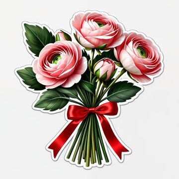 pink roses bouquet tied red ribbon clip art preview