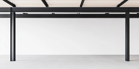 Obraz premium Modern Industrial Interior Design Featuring I-Beam Steel Structure Against White Wall, and Concrete Floor.