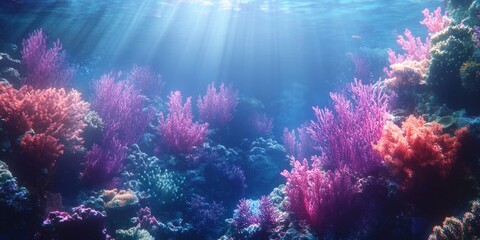 Vibrant Coral Reef Underwater Scene Sunbeams Illuminate