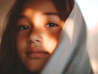 Fototapeta premium Golden Hour Girl: A Portrait of Youthful Serenity