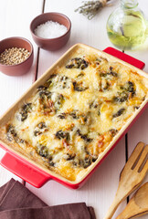 Broccoli and cheese casserole. Healthy eating. Vegetarian food.