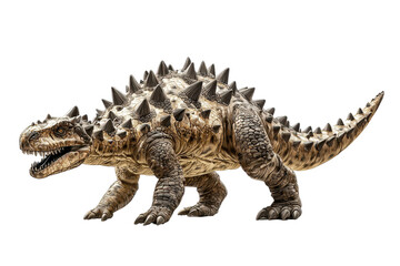 Fototapeta premium A spiky dinosaur figurine with a robust body, showcasing intricate details and a fierce expression, resembling prehistoric reptiles.