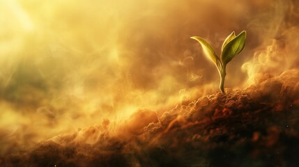 Young Seedling Emerging from Rich Soil with Sunlight Highlight, Ideal for Text and Banner Design