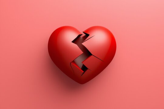 Broken Red Paper Heart Symbol on a Soft Pink Background