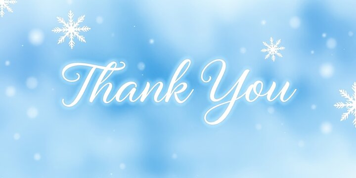 A serene winter backdrop features a beautiful thank you message adorned with delicate snowflakes. Perfect for sharing appreciation during the cold season