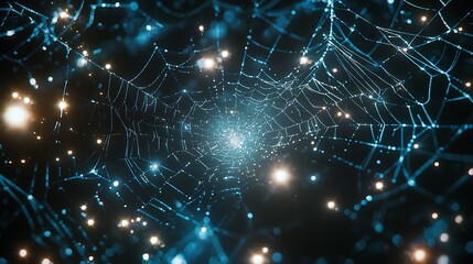 A spider web with many lights in it