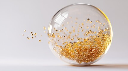 Abstract glass sphere filled with gold particles.