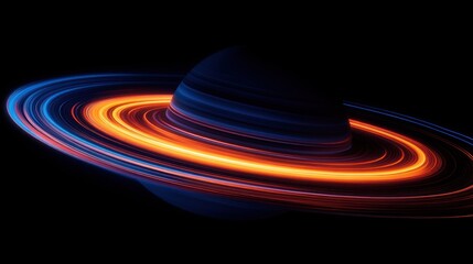 Abstract ringed planet in space, glowing vibrant colors.