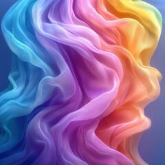 Obraz premium Flowing, vibrant rainbow colored fabric on blue.