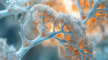 healthy lung tissue, displaying its alveoli and capillaries