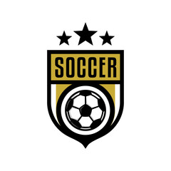 football logo badge with a soccer ball illustration. sport team logo vector template.