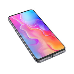 A sleek smartphone displaying a vibrant, colorful abstract wallpaper.