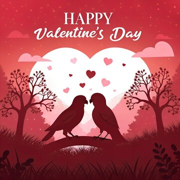 Valentines day background with silhouette of a bied couple in a heart