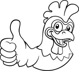 A chicken cartoon rooster cockerel bird mascot giving a thumbs up