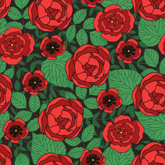 Beautiful floral seamless pattern with hand-drawn roses. Blossom botanical vector background for decor, print or textile design