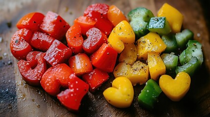 Colorful heart-shaped vegetables create a festive atmosphere for Valentine's Day celebration