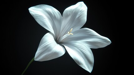Fototapeta premium A single, ethereal, white flower with delicate, textured petals, set against a striking black background.
