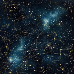 Fototapeta premium Celestial Night Sky Golden Constellations and Sparkling Stars Watercolor Texture Background