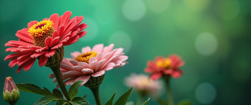 Vibrant pink and red flowers beautifully arranged with a soft bokeh background