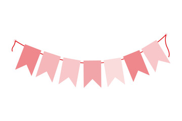 Pennant garland on string in trendy monochrome pink. Valentines or White Day decorative element idea