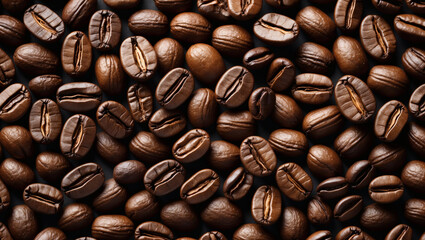 Fototapeta premium Roasted coffee beans fill the frame. Perfect for coffee shop menus, websites, social media posts, or coffee-themed projects