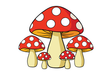 Red Fly Agaric Mushroom Illustration with Autumn Forest Elements