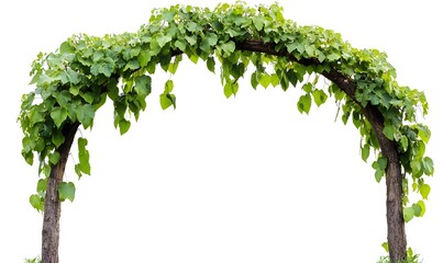Fototapeta premium Lush green vine archway isolated on white.