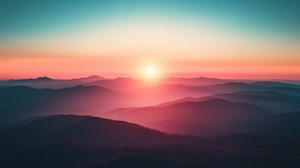 Fototapeta premium Vivid Sunset Over Mountain Range with Soft Lighting