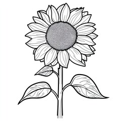 Fototapeta premium Simple Sunflower Coloring Page for Kids: Big Petals, Easy Illustration, Preschool Activity, Fun Printable, Childrens Drawing