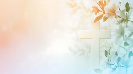 White Cross and Delicate Spring Flowers Peaceful Background