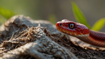 Obraz premium Tiny Red Snake on Rocky Ground