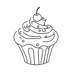 Simple cartoon cupcake with sprinkles and a cherry on top