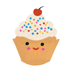 Simple cartoon cupcake with sprinkles and a cherry on top