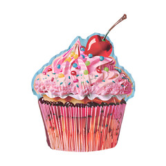 Simple cartoon cupcake with sprinkles and a cherry on top