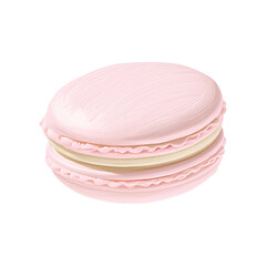 A single macaron in pastel pink with delicate texture
