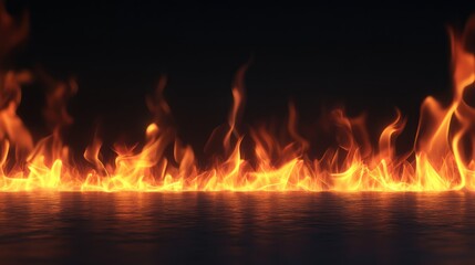 Fiery flames burning intensely on a dark surface.