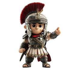 A cartoon character dressed as a Roman soldier, pointing confidently.