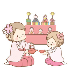 ひな祭りにお屠蘇を飲む2人