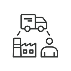 Supply chain, icon in line design. Supply chain, logistics, distribution, supply management, inventory, warehouse, shipment on white background vector. Supply chain editable stroke icon