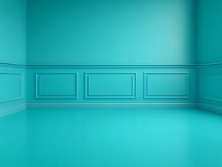 Teal room corner with wainscoting.
