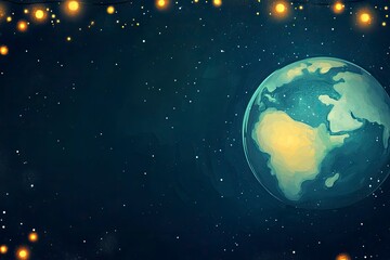 Frame illustration of cute earth hour turn off the lights for template background or copy space 