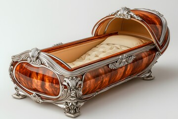 Obraz premium Ornate Antique Wooden Baby Cradle With Silver Accents