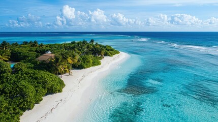 Fototapeta premium Aerial View of Tropical Island Surrounded by Crystal Clear Water