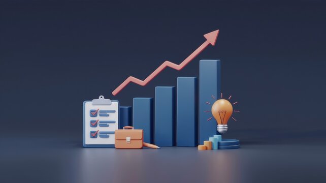 Business Growth Strategy Planning, Ideas, and Upward Trend graph